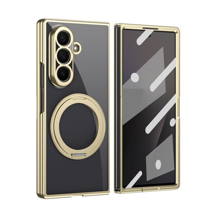Clear Plated Magnetic Ring Holder Integrated Film Phone Case, For Galaxy Z Fold8 Ultra 5G, For Galaxy Z Fold7 5G, For Galaxy Z Fold6, For Galaxy Z Fold5, For Galaxy Z Fold4