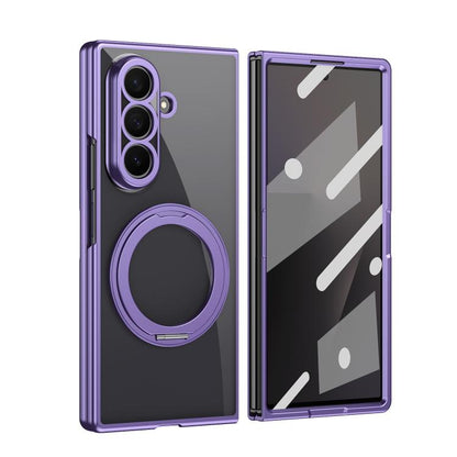 Clear Plated Magnetic Ring Holder Integrated Film Phone Case, For Galaxy Z Fold8 Ultra 5G, For Galaxy Z Fold7 5G, For Galaxy Z Fold6, For Galaxy Z Fold5, For Galaxy Z Fold4