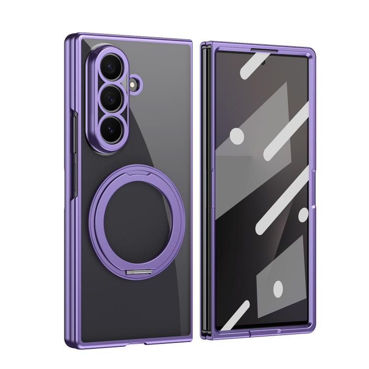 Clear Plated Magnetic Ring Holder Integrated Film Phone Case, For Galaxy Z Fold8 Ultra 5G, For Galaxy Z Fold7 5G, For Galaxy Z Fold6, For Galaxy Z Fold5, For Galaxy Z Fold4