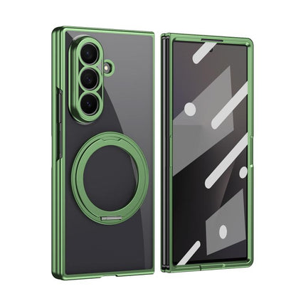Clear Plated Magnetic Ring Holder Integrated Film Phone Case, For Galaxy Z Fold8 Ultra 5G, For Galaxy Z Fold7 5G, For Galaxy Z Fold6, For Galaxy Z Fold5, For Galaxy Z Fold4