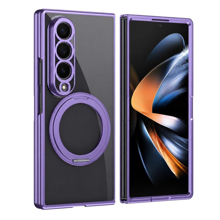Clear Plated Magnetic Ring Holder Integrated Film Phone Case, For Galaxy Z Fold8 Ultra 5G, For Galaxy Z Fold7 5G, For Galaxy Z Fold6, For Galaxy Z Fold5, For Galaxy Z Fold4