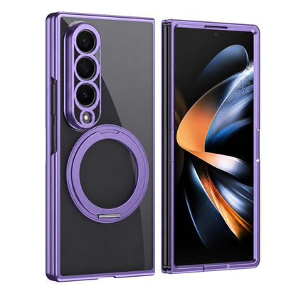 Clear Plated Magnetic Ring Holder Integrated Film Phone Case, For Galaxy Z Fold8 Ultra 5G, For Galaxy Z Fold7 5G, For Galaxy Z Fold6, For Galaxy Z Fold5, For Galaxy Z Fold4