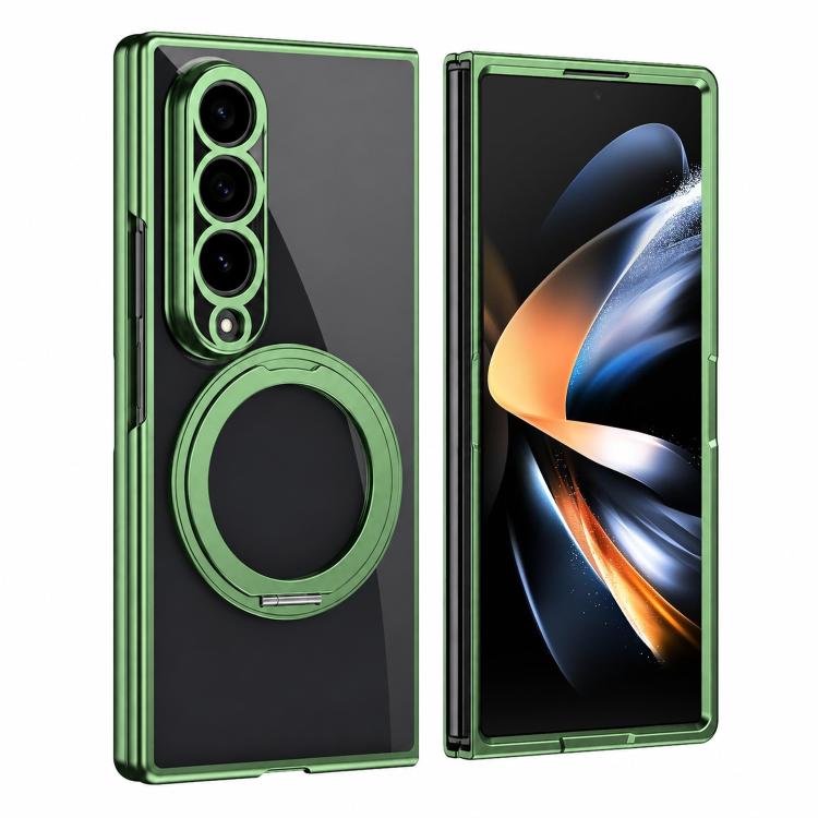 Clear Plated Magnetic Ring Holder Integrated Film Phone Case, For Galaxy Z Fold8 Ultra 5G, For Galaxy Z Fold7 5G, For Galaxy Z Fold6, For Galaxy Z Fold5, For Galaxy Z Fold4
