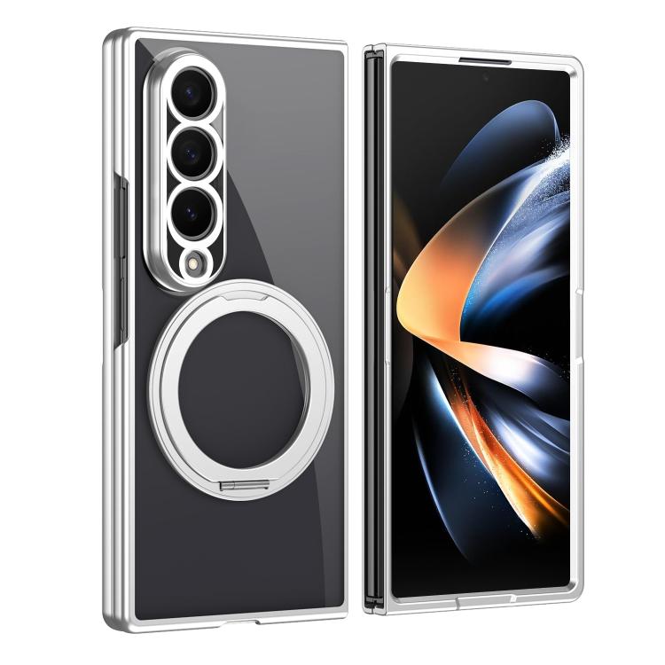 Clear Plated Magnetic Ring Holder Integrated Film Phone Case, For Galaxy Z Fold8 Ultra 5G, For Galaxy Z Fold7 5G, For Galaxy Z Fold6, For Galaxy Z Fold5, For Galaxy Z Fold4