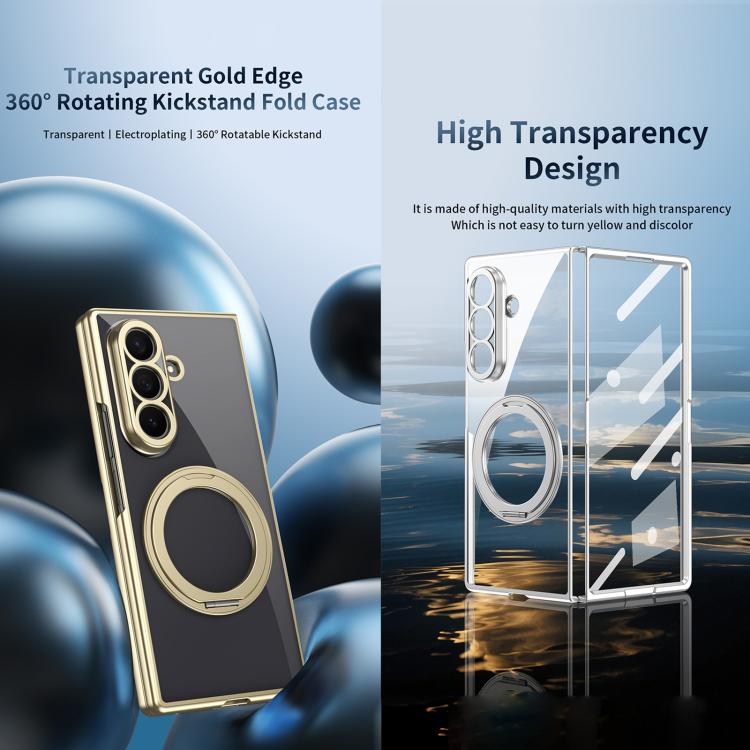 Clear Plated Magnetic Ring Holder Integrated Film Phone Case, For Galaxy Z Fold8 Ultra 5G, For Galaxy Z Fold7 5G, For Galaxy Z Fold6, For Galaxy Z Fold5, For Galaxy Z Fold4