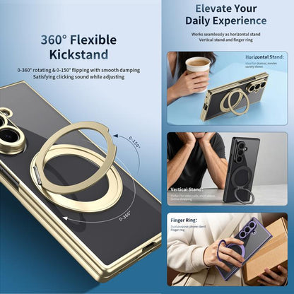 Clear Plated Magnetic Ring Holder Integrated Film Phone Case, For Galaxy Z Fold8 Ultra 5G, For Galaxy Z Fold7 5G, For Galaxy Z Fold6, For Galaxy Z Fold5, For Galaxy Z Fold4