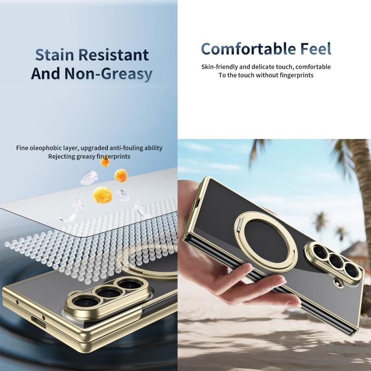 Clear Plated Magnetic Ring Holder Integrated Film Phone Case, For Galaxy Z Fold8 Ultra 5G, For Galaxy Z Fold7 5G, For Galaxy Z Fold6, For Galaxy Z Fold5, For Galaxy Z Fold4