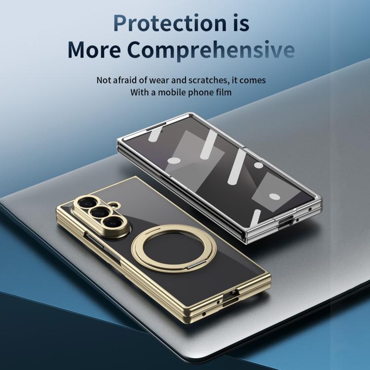Clear Plated Magnetic Ring Holder Integrated Film Phone Case, For Galaxy Z Fold8 Ultra 5G, For Galaxy Z Fold7 5G, For Galaxy Z Fold6, For Galaxy Z Fold5, For Galaxy Z Fold4