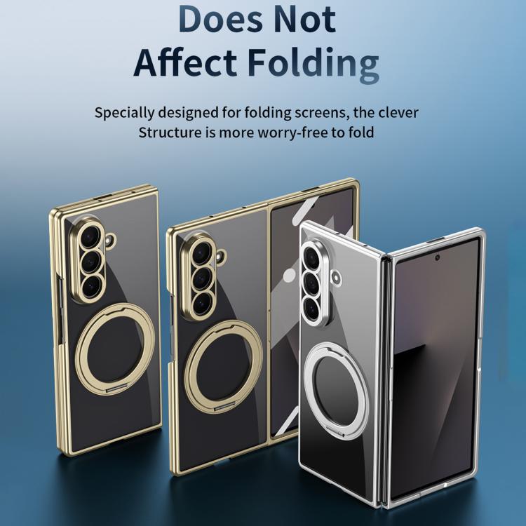Clear Plated Magnetic Ring Holder Integrated Film Phone Case, For Galaxy Z Fold8 Ultra 5G, For Galaxy Z Fold7 5G, For Galaxy Z Fold6, For Galaxy Z Fold5, For Galaxy Z Fold4