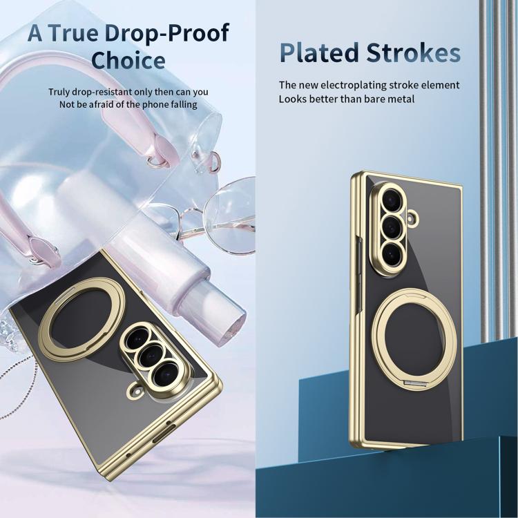 Clear Plated Magnetic Ring Holder Integrated Film Phone Case, For Galaxy Z Fold8 Ultra 5G, For Galaxy Z Fold7 5G, For Galaxy Z Fold6, For Galaxy Z Fold5, For Galaxy Z Fold4