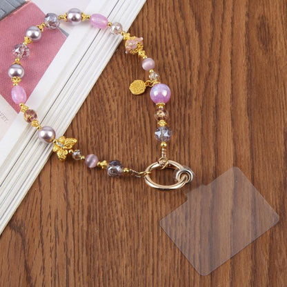Cat Eye Butterfly Short Bead Chain Phone Charm Wrist Strap with Tether Pad for Women Girls