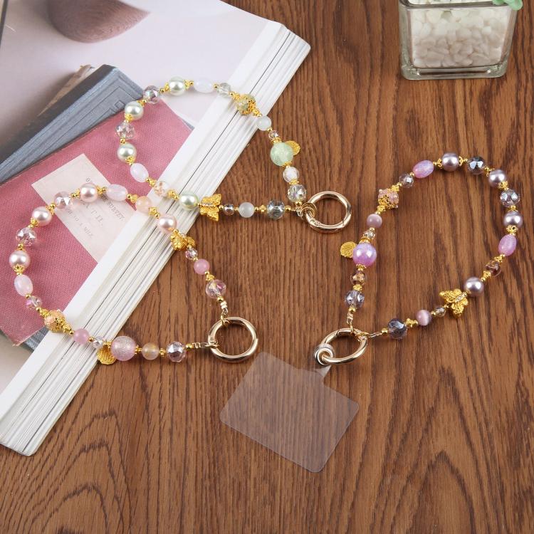 Cat Eye Butterfly Short Bead Chain Phone Charm Wrist Strap with Tether Pad for Women Girls