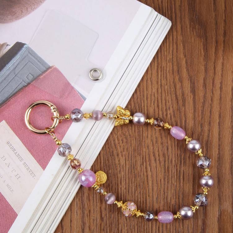 Cat Eye Butterfly Short Bead Chain Phone Charm Wrist Strap with Tether Pad for Women Girls