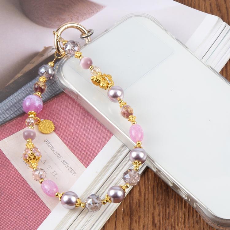Cat Eye Butterfly Short Bead Chain Phone Charm Wrist Strap with Tether Pad for Women Girls
