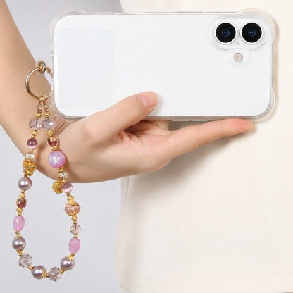 Cat Eye Butterfly Short Bead Chain Phone Charm Wrist Strap with Tether Pad for Women Girls