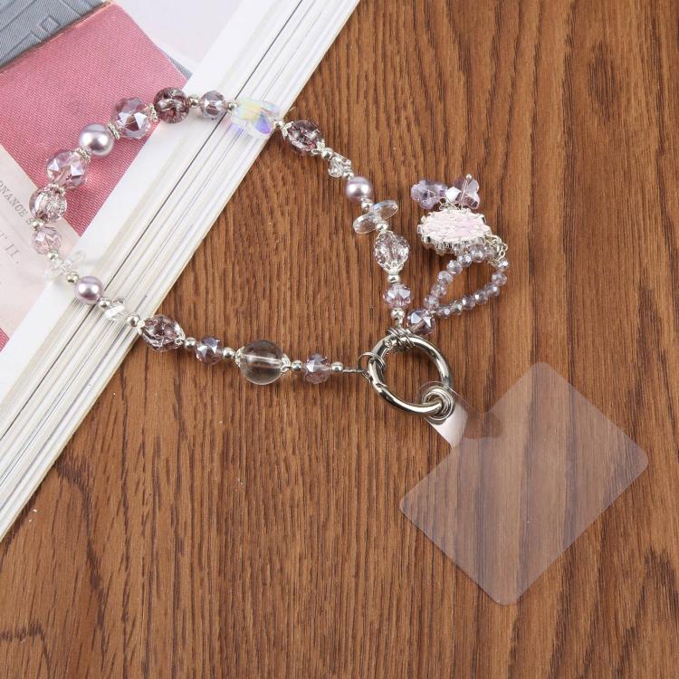 Ballet Dancer Pendant Beaded Phone Charm Wrist Strap with Tether Pad for Women Girls