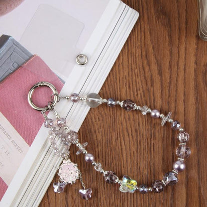 Ballet Dancer Pendant Beaded Phone Charm Wrist Strap with Tether Pad for Women Girls