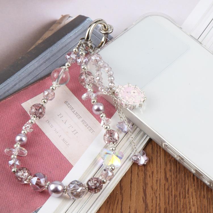 Ballet Dancer Pendant Beaded Phone Charm Wrist Strap with Tether Pad for Women Girls