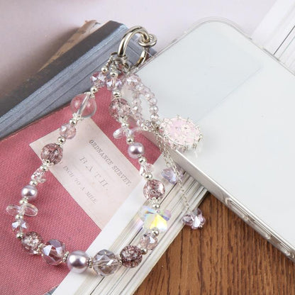 Ballet Dancer Pendant Beaded Phone Charm Wrist Strap with Tether Pad for Women Girls