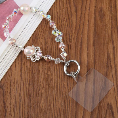 Camellia Bubble Beads Short Chain Phone Charm Wrist Strap with Tether Pad for Women Girls