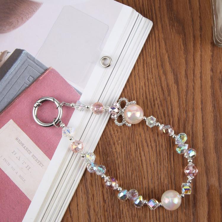 Camellia Bubble Beads Short Chain Phone Charm Wrist Strap with Tether Pad for Women Girls