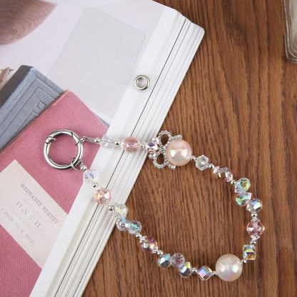 Camellia Bubble Beads Short Chain Phone Charm Wrist Strap with Tether Pad for Women Girls