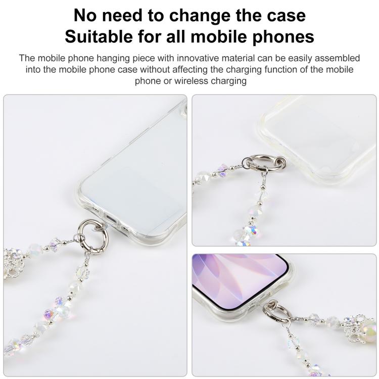 Camellia Bubble Beads Short Chain Phone Charm Wrist Strap with Tether Pad for Women Girls