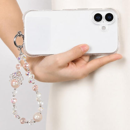 Camellia Bubble Beads Short Chain Phone Charm Wrist Strap with Tether Pad for Women Girls