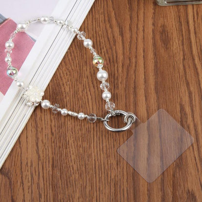 Alloy Crown Short Bead Chain Phone Charm Wrist Strap with Tether Pad for Women Girls