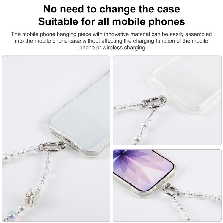 Alloy Crown Short Bead Chain Phone Charm Wrist Strap with Tether Pad for Women Girls
