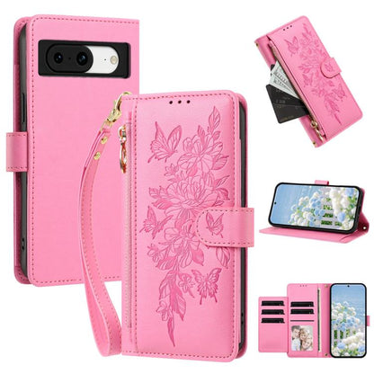 Butterfly Flower Zipper Wallet Vegan Leather Phone Case with Strap, For Google Pixel 9 Pro XL / 10 Pro XL, For Google Pixel 11 Pro XL, For Google Pixel 11 / 11 Pro, For Google Pixel 10a, For Google Pixel 10 / 10 Pro / 9 Pro, For Google Pixel 8 Pro     ...