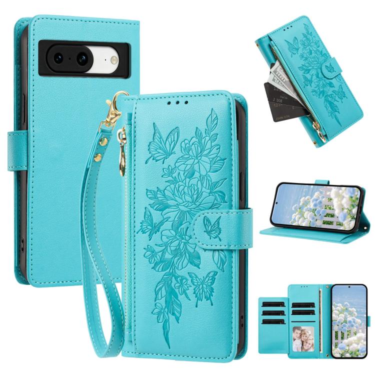 Butterfly Flower Zipper Wallet Vegan Leather Phone Case with Strap, For Google Pixel 9 Pro XL / 10 Pro XL, For Google Pixel 11 Pro XL, For Google Pixel 11 / 11 Pro, For Google Pixel 10a, For Google Pixel 10 / 10 Pro / 9 Pro, For Google Pixel 8 Pro     ...