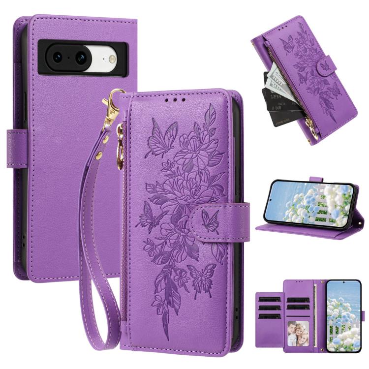 Butterfly Flower Zipper Wallet Vegan Leather Phone Case with Strap, For Google Pixel 9 Pro XL / 10 Pro XL, For Google Pixel 11 Pro XL, For Google Pixel 11 / 11 Pro, For Google Pixel 10a, For Google Pixel 10 / 10 Pro / 9 Pro, For Google Pixel 8 Pro     ...