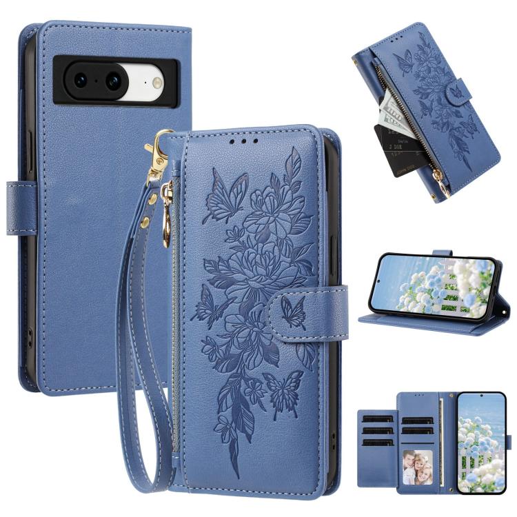 Butterfly Flower Zipper Wallet Vegan Leather Phone Case with Strap, For Google Pixel 9 Pro XL / 10 Pro XL, For Google Pixel 11 Pro XL, For Google Pixel 11 / 11 Pro, For Google Pixel 10a, For Google Pixel 10 / 10 Pro / 9 Pro, For Google Pixel 8 Pro     ...