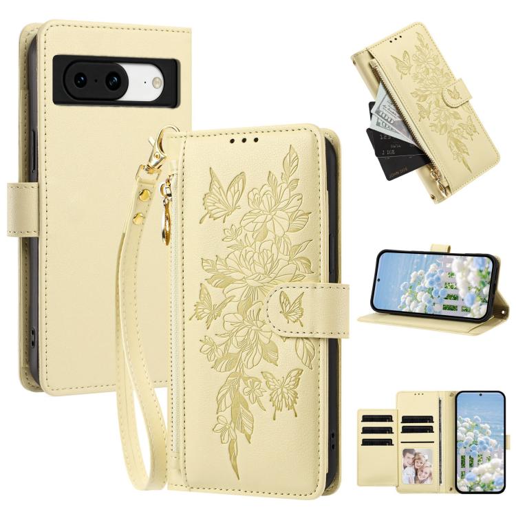 Butterfly Flower Zipper Wallet Vegan Leather Phone Case with Strap, For Google Pixel 9 Pro XL / 10 Pro XL, For Google Pixel 11 Pro XL, For Google Pixel 11 / 11 Pro, For Google Pixel 10a, For Google Pixel 10 / 10 Pro / 9 Pro, For Google Pixel 8 Pro     ...