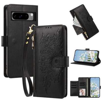 Butterfly Flower Zipper Wallet Vegan Leather Phone Case with Strap, For Google Pixel 9 Pro XL / 10 Pro XL, For Google Pixel 11 Pro XL, For Google Pixel 11 / 11 Pro, For Google Pixel 10a, For Google Pixel 10 / 10 Pro / 9 Pro, For Google Pixel 8 Pro     ...