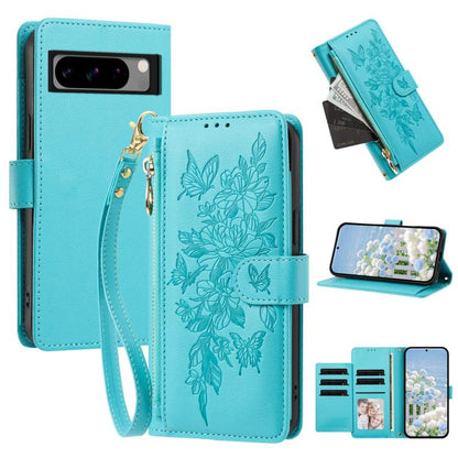 Butterfly Flower Zipper Wallet Vegan Leather Phone Case with Strap, For Google Pixel 9 Pro XL / 10 Pro XL, For Google Pixel 11 Pro XL, For Google Pixel 11 / 11 Pro, For Google Pixel 10a, For Google Pixel 10 / 10 Pro / 9 Pro, For Google Pixel 8 Pro     ...