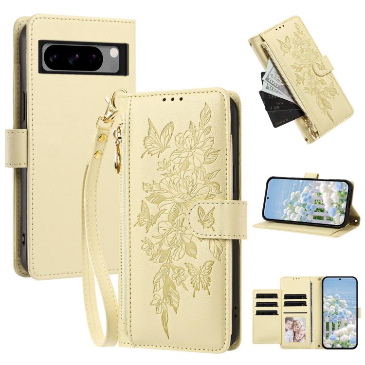 Butterfly Flower Zipper Wallet Vegan Leather Phone Case with Strap, For Google Pixel 9 Pro XL / 10 Pro XL, For Google Pixel 11 Pro XL, For Google Pixel 11 / 11 Pro, For Google Pixel 10a, For Google Pixel 10 / 10 Pro / 9 Pro, For Google Pixel 8 Pro     ...
