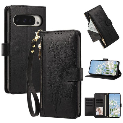 Butterfly Flower Zipper Wallet Vegan Leather Phone Case with Strap, For Google Pixel 9 Pro XL / 10 Pro XL, For Google Pixel 11 Pro XL, For Google Pixel 11 / 11 Pro, For Google Pixel 10a, For Google Pixel 10 / 10 Pro / 9 Pro, For Google Pixel 8 Pro     ...