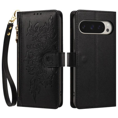 Butterfly Flower Zipper Wallet Vegan Leather Phone Case with Strap, For Google Pixel 9 Pro XL / 10 Pro XL, For Google Pixel 11 Pro XL, For Google Pixel 11 / 11 Pro, For Google Pixel 10a, For Google Pixel 10 / 10 Pro / 9 Pro, For Google Pixel 8 Pro     ...