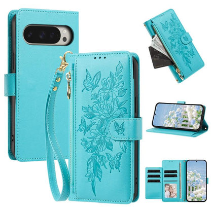Butterfly Flower Zipper Wallet Vegan Leather Phone Case with Strap, For Google Pixel 9 Pro XL / 10 Pro XL, For Google Pixel 11 Pro XL, For Google Pixel 11 / 11 Pro, For Google Pixel 10a, For Google Pixel 10 / 10 Pro / 9 Pro, For Google Pixel 8 Pro     ...
