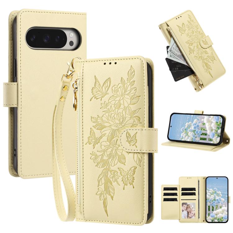 Butterfly Flower Zipper Wallet Vegan Leather Phone Case with Strap, For Google Pixel 9 Pro XL / 10 Pro XL, For Google Pixel 11 Pro XL, For Google Pixel 11 / 11 Pro, For Google Pixel 10a, For Google Pixel 10 / 10 Pro / 9 Pro, For Google Pixel 8 Pro     ...