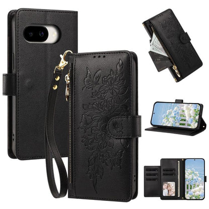 Butterfly Flower Zipper Wallet Vegan Leather Phone Case with Strap, For Google Pixel 9 Pro XL / 10 Pro XL, For Google Pixel 11 Pro XL, For Google Pixel 11 / 11 Pro, For Google Pixel 10a, For Google Pixel 10 / 10 Pro / 9 Pro, For Google Pixel 8 Pro     ...