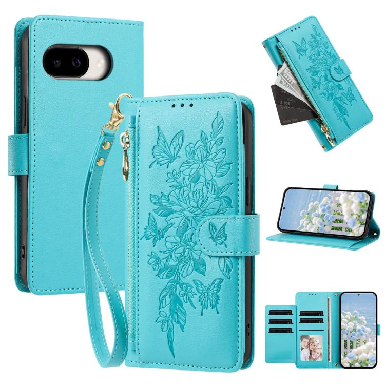 Butterfly Flower Zipper Wallet Vegan Leather Phone Case with Strap, For Google Pixel 9 Pro XL / 10 Pro XL, For Google Pixel 11 Pro XL, For Google Pixel 11 / 11 Pro, For Google Pixel 10a, For Google Pixel 10 / 10 Pro / 9 Pro, For Google Pixel 8 Pro     ...