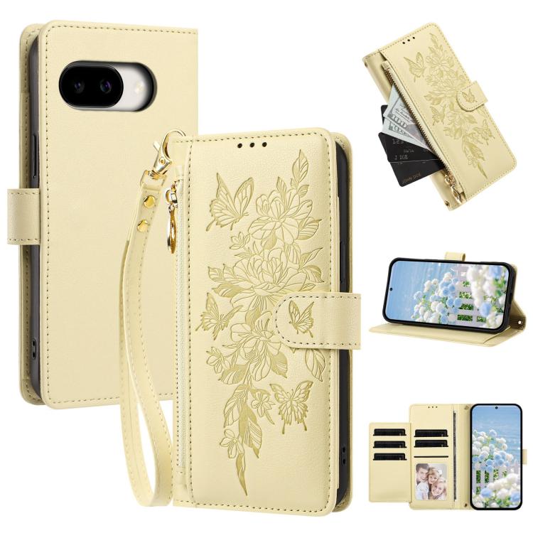 Butterfly Flower Zipper Wallet Vegan Leather Phone Case with Strap, For Google Pixel 9 Pro XL / 10 Pro XL, For Google Pixel 11 Pro XL, For Google Pixel 11 / 11 Pro, For Google Pixel 10a, For Google Pixel 10 / 10 Pro / 9 Pro, For Google Pixel 8 Pro     ...