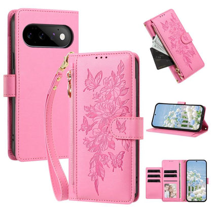 Butterfly Flower Zipper Wallet Vegan Leather Phone Case with Strap, For Google Pixel 9 Pro XL / 10 Pro XL, For Google Pixel 11 Pro XL, For Google Pixel 11 / 11 Pro, For Google Pixel 10a, For Google Pixel 10 / 10 Pro / 9 Pro, For Google Pixel 8 Pro     ...