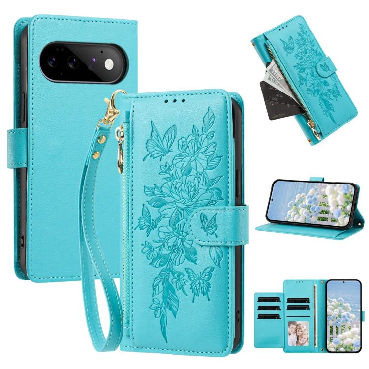 Butterfly Flower Zipper Wallet Vegan Leather Phone Case with Strap, For Google Pixel 9 Pro XL / 10 Pro XL, For Google Pixel 11 Pro XL, For Google Pixel 11 / 11 Pro, For Google Pixel 10a, For Google Pixel 10 / 10 Pro / 9 Pro, For Google Pixel 8 Pro     ...