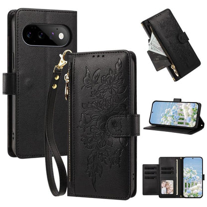 Butterfly Flower Zipper Wallet Vegan Leather Phone Case with Strap, For Google Pixel 9 Pro XL / 10 Pro XL, For Google Pixel 11 Pro XL, For Google Pixel 11 / 11 Pro, For Google Pixel 10a, For Google Pixel 10 / 10 Pro / 9 Pro, For Google Pixel 8 Pro     ...