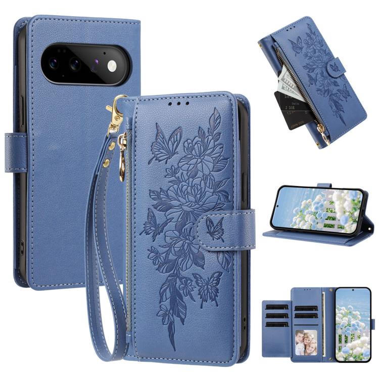 Butterfly Flower Zipper Wallet Vegan Leather Phone Case with Strap, For Google Pixel 9 Pro XL / 10 Pro XL, For Google Pixel 11 Pro XL, For Google Pixel 11 / 11 Pro, For Google Pixel 10a, For Google Pixel 10 / 10 Pro / 9 Pro, For Google Pixel 8 Pro     ...