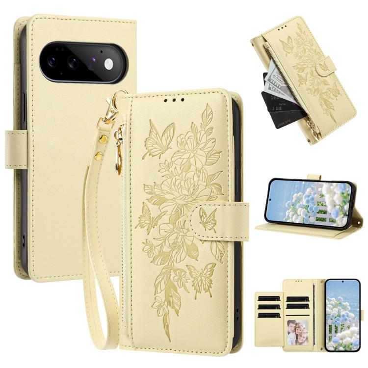 Butterfly Flower Zipper Wallet Vegan Leather Phone Case with Strap, For Google Pixel 9 Pro XL / 10 Pro XL, For Google Pixel 11 Pro XL, For Google Pixel 11 / 11 Pro, For Google Pixel 10a, For Google Pixel 10 / 10 Pro / 9 Pro, For Google Pixel 8 Pro     ...